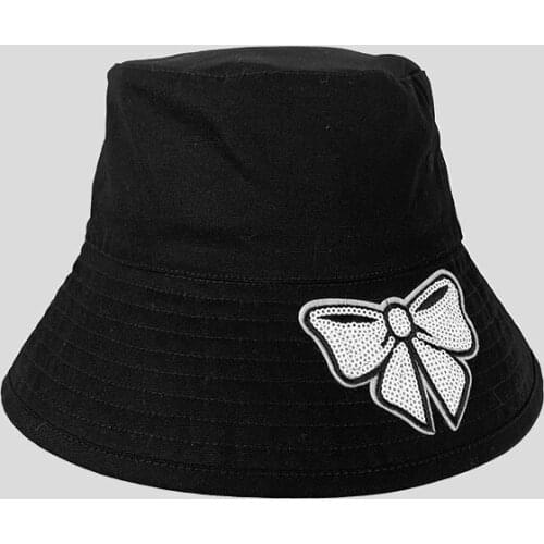 Sequin Bow Bucket Hat Cotton Sunscreen Panama Hat Summer Sun Hats For Women Pure Color Outdoor Fisherman Hat Travel Beach Cap