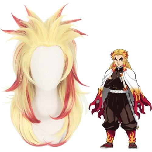 Demon Slayer Kimetsu no Yaiba Rengoku Kyoujurou Wigs Anime Cosplay Costume Mixed Hair Wig
