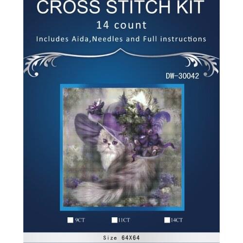 DW-30042 cat with hat Cross Stitch Cartoon Cross Stitch 14CT Cross-Stitch Kit Handmade Embroidery Needlework