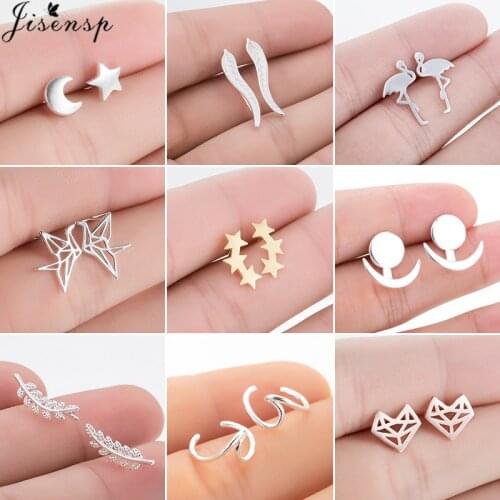 Jisensp Korean Star Moon Earings Jewelry Metal Handmade Wave Fox Leaf Stud Earrings for Women Girls Party Studs pendientes mujer