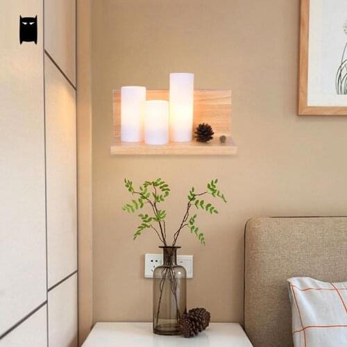Wood Glass Wall Light Fixture Korean Modern Nordic Rustic Art Shelf Sconce Lamp Luminaria Home Hallway Staircse Bedroom Bedside