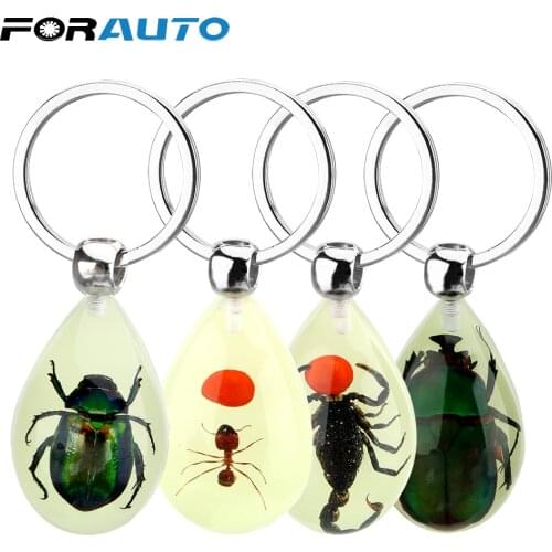 FORAUTO Luminous Insect Car Keyring Creative Keychain Artificial Amber Scorpion Ant Amber Key Chains Handbag Wallet Pendant