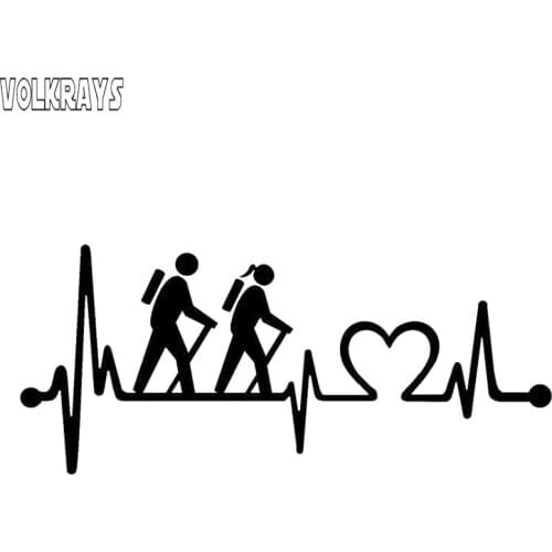 Volkrays Personality Car Sticke Hiking Hiker Couple Heartbeat Lifeline Accessories Reflective Sunscreen Vinyl Decal,5cm*13cm
