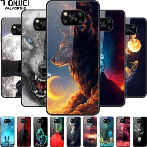 For Poco X3 Pro Case 6.67'' Temepred Glass Wolf Hard Back Cover for Xiaomi Poco X3 Pro Case PocoX3 X 3 Pro 2021 Protective Para