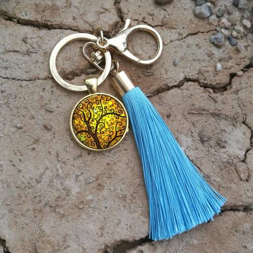 The tree of life Women Bag Tassel Keychain Women pendant Art Tree Car Key chain charm Women Pendant Fringe Key Ring Old Art 09