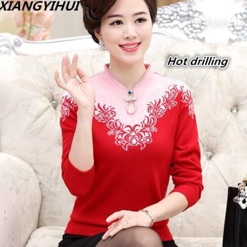 2017 top-quality Cashmere Women sweater female plus size embroidering diamond - studded Christmas sweater Old mothers pullover