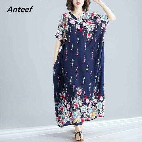 Cotton satin vintage floral plus size women casual loose maxi long summer sun dress elegant clothes 2021 ladies dresses sundress