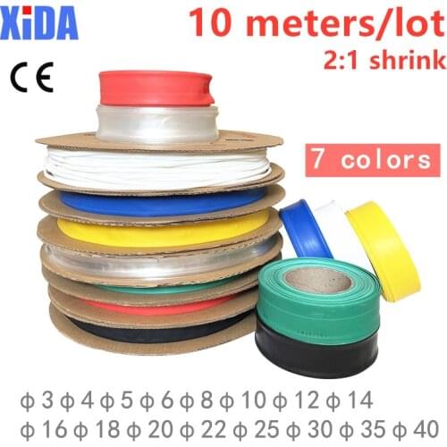 10 Meter/lot 5mm 6mm 8mm 10mm Red Blue Green Yellow White clear black Heat Shrink Tube Heatshrink Tubing Sleeving Wrap Kits DIY