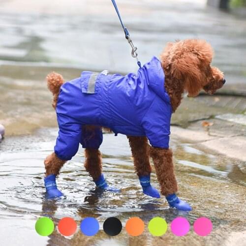 4pcs/Set Waterproof Anti Skid Pet Dog Rain Shoes 8 Colors Seasons Blue Pink Portable Rubber Boots For Small Dogs S/M/L/XL/XXL