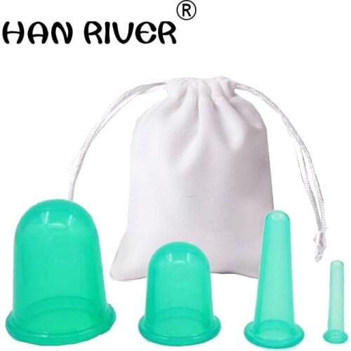 HANRIVER 2018 4 pieces silicone cupping household hygroscopic tank vacuum cupping meridian health transparent cupping