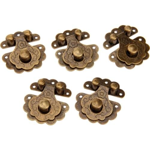 5sets Box Lock Hasp Hook Metal 30 screws Antique Bronze 40x36mm Decorative Wooden Case Chest Padlock Vintage Iron Hardware
