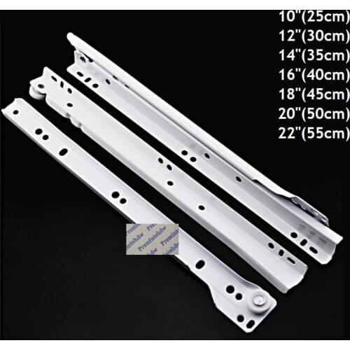 10“ 12" 14" 16" 18" 20" 22" White Powder Coated Euro Bottom Drawer Slide Self Closing Rail Runner 2 Folds