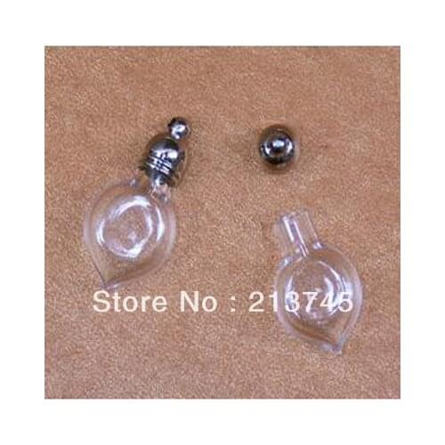 Free ship 5*23*10mm tip heart glass bottle rice vial romantic pendant necklace findings +cap