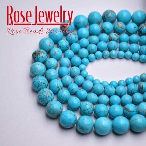 Free shipping Natural Stone Blue Turquoises Round Loose Smooth Beads 15" Strand 4 6 8 10 12 MM Pick Size For Jewelry Making