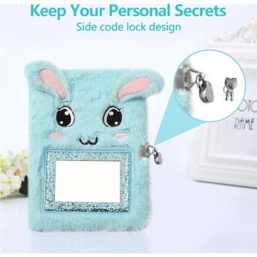 Cute Cartoon Plush Journal Notebook Notepad with Lock Slow Rebound Gel Pen for Birthday Christmas Gift A5 Size four color