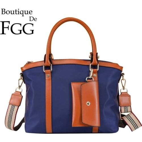 Boutique De FGG Oxford Fabric Women Casual Large Totes Handbag Office Lady Shoulder Bag Crossbody Bag with A wallet