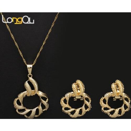 Brand Luxury Necklace Pendant Earrings set Micro Pave Setting Fashion gold Nigerian women bride jewelry Set forengaged paty