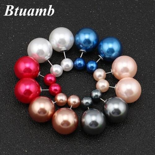 Btuamb Simple Style Double Sides Big Beads Pearl Ball Stud Earring for Women Charm Jewelry Boucle Doreille Free Style Statement