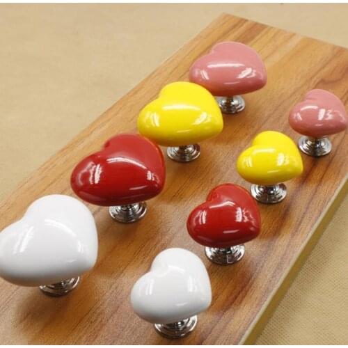 LCH Garden Diamond Heart 37mm 51mm Colored Ceramic Heart Knobs Rose Knobs for Kids/ Children Cabinets Cupboard Knobs and Pulls