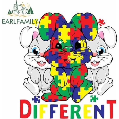 EARLFAMILY 13cm x 11.7cm for Rabbit Be Different Autism Puzzle Car Stickers Motorcycle Personality Decal Bumper Vinyl Car Wrap