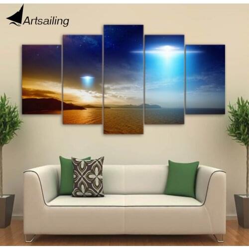 Artsailing HD Printed 5 Piece Canvas Art Alien UFO Canvas Prints Wall Pictures for Living Room Modern Free Shipping CU-3151C