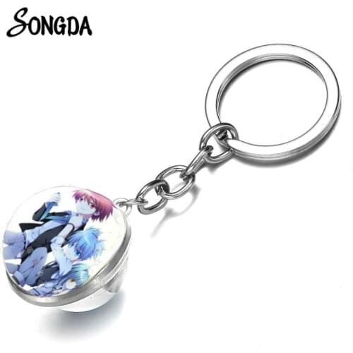 Assassination Classroom Glass Ball Keychain Cartoon Figures Korosensei Shiota Nagisa Kayano Kaede Keyring Japanese Anime Series