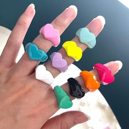 10Pcs High Quality Enamel Oil Drip Heart Shape Open Ring Cute Ring Colorful Enamel Simple Adjustable Cuff Statement Ring Jewelry