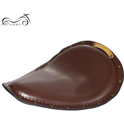 Brown Motorcycle Leather Copper Rivet Vintage SOLO Driver Seat For Harley Sportster Dyna Bobber Chopper