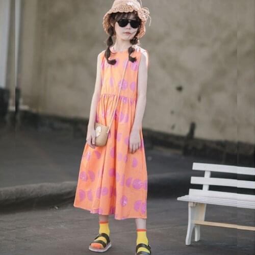 100% Cotton Girls Summer Midi Dress 2021 New Long Kids Dresses For Children Teen Dot Clothes Baby Causal Dress Princess Cute