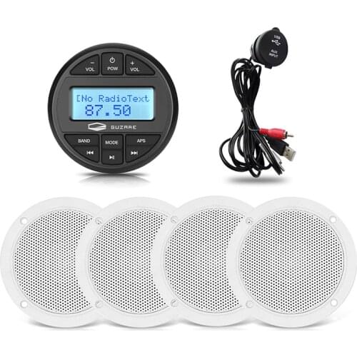 Marine Radio Audio Stereo Bluetooth Boat Media Receiver AM FM Car MP3 Player+2Pair 4Inch Waterproof Speaker+USB Boat Audio Cable