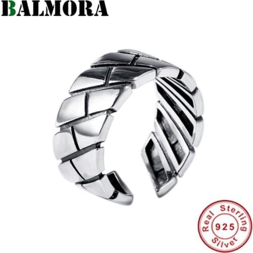 BALMORA Original 100% Real 925 Sterling Silver Geometry Ring For Man Woman Adjustable Open Silver Ring Stylish Ring Jewelry Gift