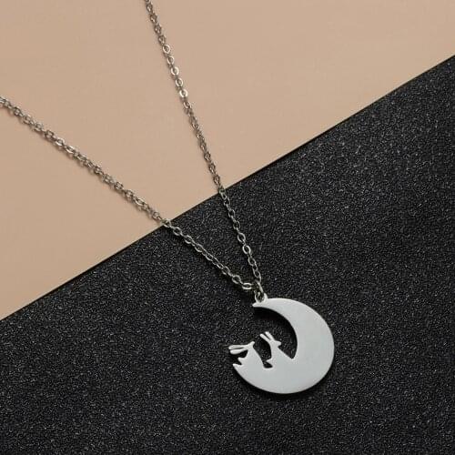 Todorova Little Bunny Stainless Steel Necklace Rabbit Moon Pendants Necklaces Women Kids Fashion Minimalist Jewelry