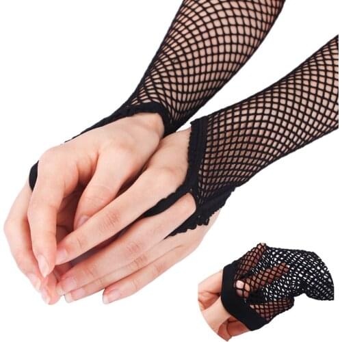 New Women Solid Color Mesh Gloves Sexy Party Girl Lace Fingerless Mittens Net Breathable Soft Performance Dance Fishnet Gloves