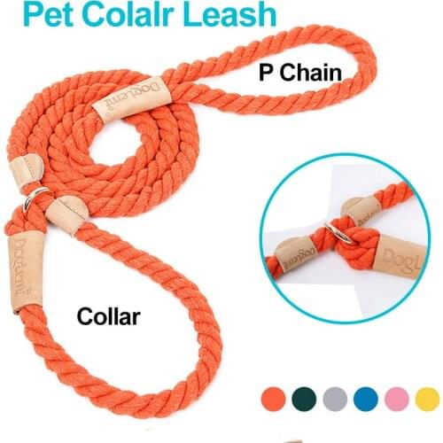 Pure Cotton Dog Leash P Chain Strong Heavy Duty Braided Rope No Pull Training Lead Leashes for Medium Large Dogs Collars
