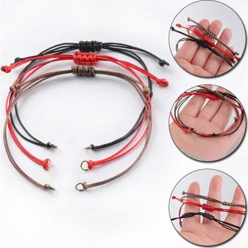 5pcs Adjustable Waxed Thread Braid Rope Link Chain Bracelets For Women DIY Handmade Making Black Red Jewelry Accessories
