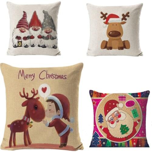 Christmas Cushion 45*45 Red Merry Christmas Printed flax Decorative Pillows Sofa Home Decoration Pillow