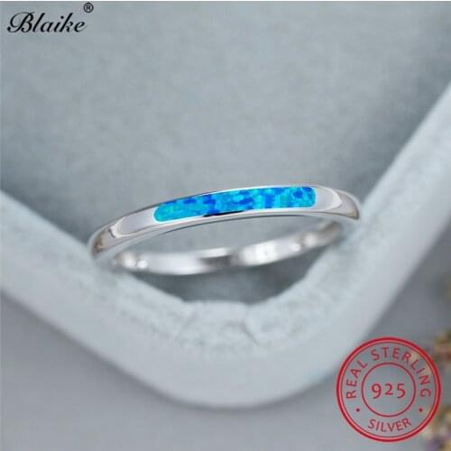 Stacking Blue Fire Opal Ring 925 Sterling Silver Thin Ring Band Minimalist Wedding Engagement Rings For Women Men Finger Jewelry