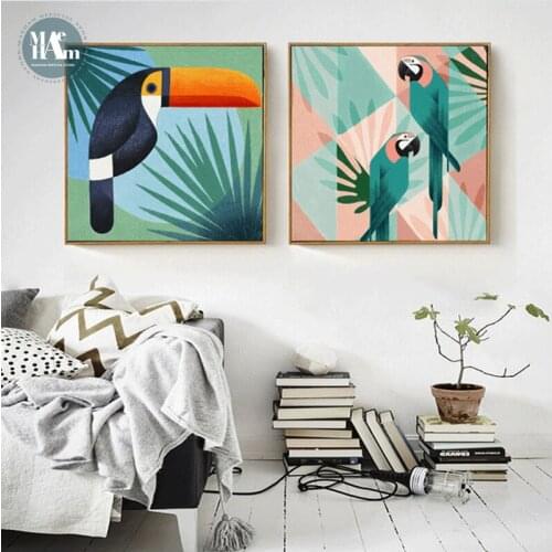 Nordic Abstract geometric Bird Plants wall art Canvas posters Painting Prints wall pictures for Living Room Morden Home Decor