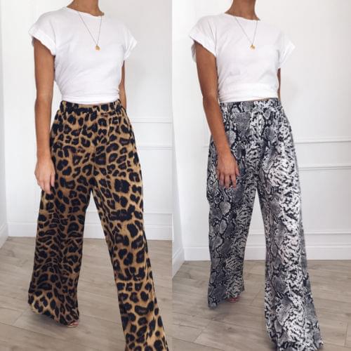 Sexy Leopard Snakeskin Pattern Print Loose Pants Women High Waist Wide Leg Trousers Palazzo Ladies Career Long Trousers