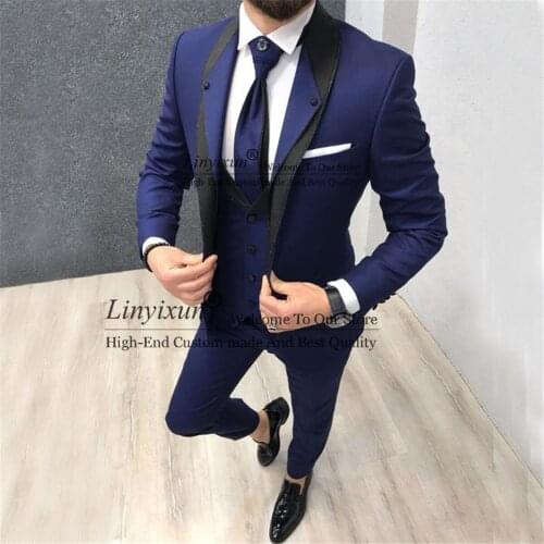 Custom Navy Blue Slim Fit Wedding Costume Suit for Men Groom Suits Tuxedos 3 Pieces Groomsmen Party Suits Wedding Tuxedo for Man