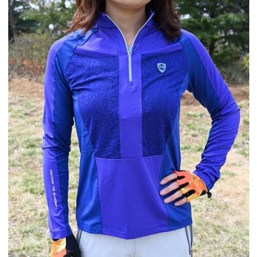 Women`s Quick-dry sweat absorption breathable elastic long sleeve hiking t-shirt ladies suncreen MTB cycling running GYM Jerseys
