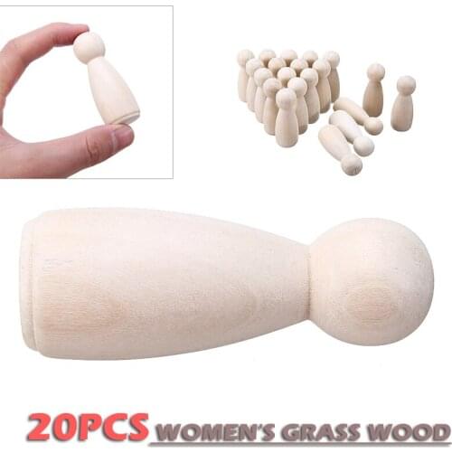 20Pcs New Wooden Peg Doll Unfinished Family People DIY Wedding Craft Female Kids Students' Handmade Lesson Supplies