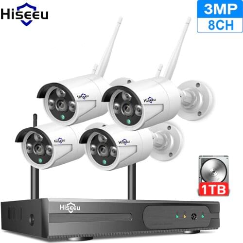 Hiseeu 3MP Wireless WIFI CCTV System 8CH NVR Kit H.265+ 4Pcs Outdoor Audio Security IP Camera P2P Video Surveillance Set