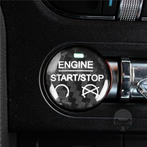 Carbon Fiber Decorative Car Engine Start/Stop Button Cover Trim Sticker Decoration Accessories for Ford Mustang 2015-2019