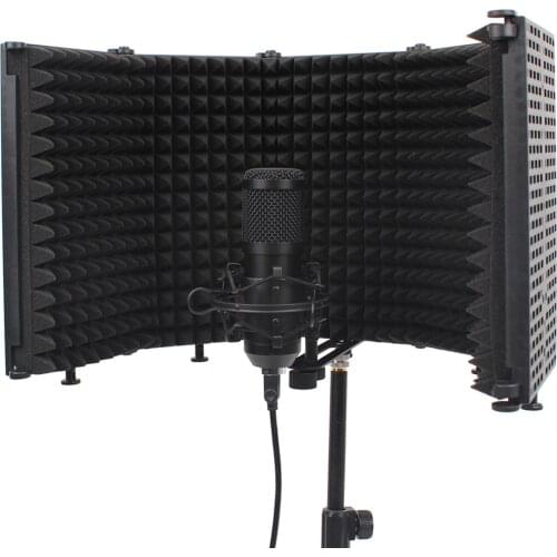 Docooler Microphone Isolation Shield 5-Panel Wind Screen for Recording Studio Foldable High-Density Absorbing Sponge