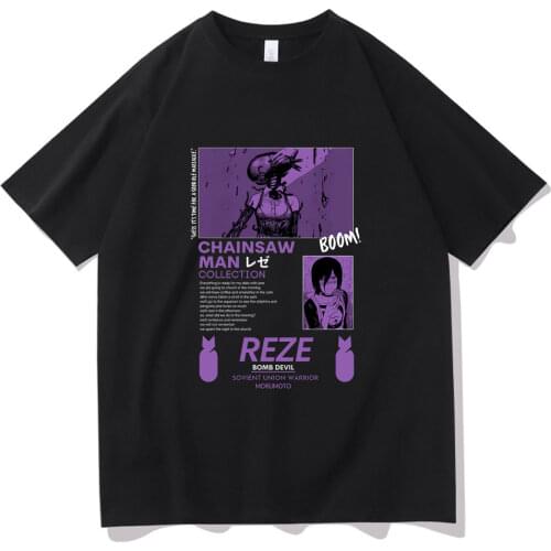 Harajuku Anime Tshirt Chainsaw Man Short Sleeve Tee Pochita and Makima Pattern T-shirt Men Oversized Hip Hop Style T Shirt