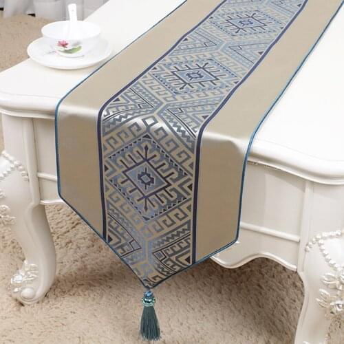 Geometric damask silk modern table runner bed runner table cloth for wedding party home hotel decoration home textile