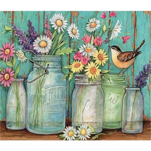 Vase Diamond Mosaic Art Gift Diy Flower Diamond Painting Pastoral Embroidery Crossing Northern Cross Stitch Home Decoration