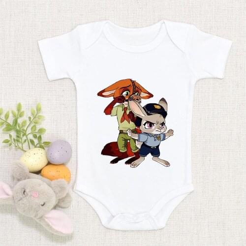 Summer Toddler Romper Casual Baby Girls Boys White Tops Fashion Harajuku Zootopia Fox Nick Rabbit Judy Graphic Newborn Bodysuits