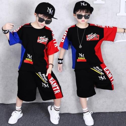 2 Pieces Suit Kids Teenage Boys Clothing Sets Hip-hop Dancing Sports Tracksuits Cotton T-shirt + Shorts Boys Summer Outfits